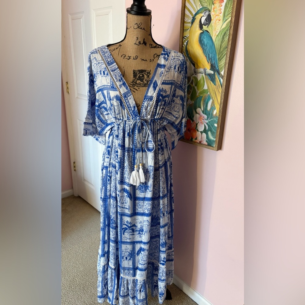 NWOT- Blue & White Printed Women's Swim Coverup Dress